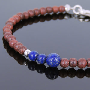 Rosewood & Lapis Lazuli Healing Gemstone Bracelet with S925 Sterling Silver Spacer Beads & Clasp BR199