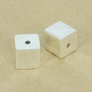 2 PCS Smooth Geometric Cube Beads - S925 Sterling Silver WSP348X2