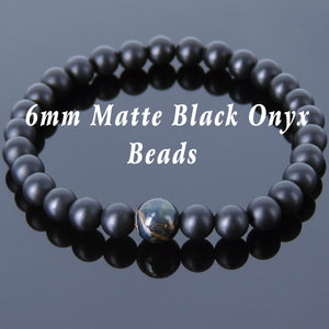 6mm Matte Black Onyx & 8mm Rare Mixed Blue Tiger Eye Healing Gemstone Bracelet - Handmade by Gem & Silver BR548