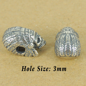 2 PCS Vintage Indian Skull Beads - S925 Sterling Silver WSP357X2