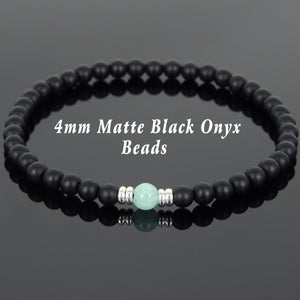 Amazonite & Matte Black Onyx Healing Gemstone Bracelet with S925 Sterling Silver Spacers - Handmade by Gem & Silver BR566