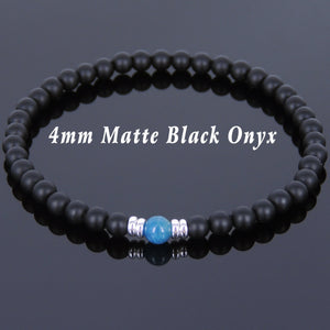 Apatite & Matte Black Onyx Healing Gemstone Bracelet with S925 Sterling Silver Spacers - Handmade by Gem & Silver BR573