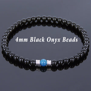 Apatite & Bright Black Onyx Healing Gemstone Bracelet with S925 Sterling Silver Spacers - Handmade by Gem & Silver BR572