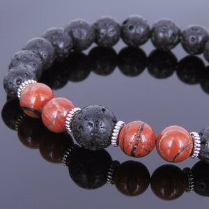 Red Jasper & Lava Rock Healing Gemstone Bracelet with Tibetan Silver Spacers - Handmade by Gem & Silver TSB087