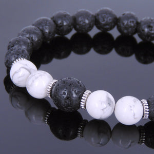 White Howlite & Lava Rock Healing Gemstone Bracelet with Tibetan Silver Spacers - Handmade by Gem & Silver TSB088