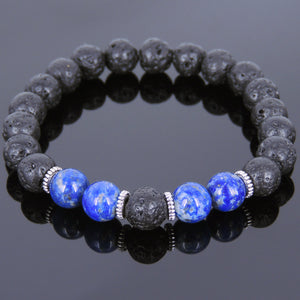 Lapis Lazuli & Lava Rock Healing Gemstone Bracelet with Tibetan Silver Spacers - Handmade by Gem & Silver TSB093