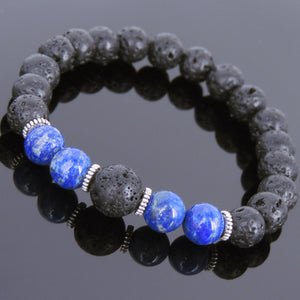 Lapis Lazuli & Lava Rock Healing Gemstone Bracelet with Tibetan Silver Spacers - Handmade by Gem & Silver TSB086