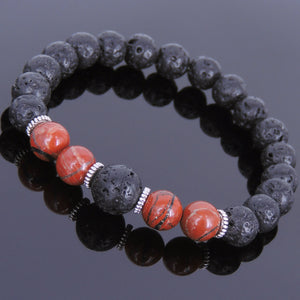 Red Jasper & Lava Rock Healing Gemstone Bracelet with Tibetan Silver Spacers - Handmade by Gem & Silver TSB087