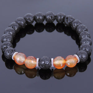 Faceted Red Carnelian & Lava Rock Healing Gemstone Bracelet with Tibetan Silver Spacers - Handmade by Gem & Silver TSB099