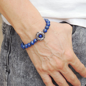 Lapis Lazuli Healing Gemstone Bracelet with S925 Sterling Silver Floral Wreath Charm - Handmade by Gem & Silver BR585