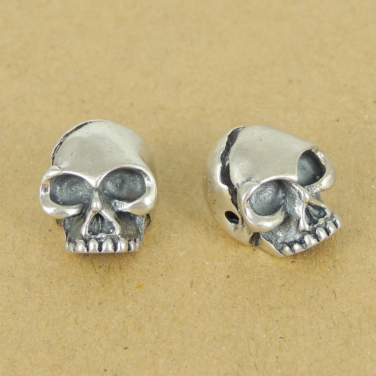 2 PC Protective Skull Beads - S925 Sterling Silver WSP363X2