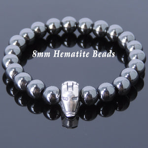 8mm Hematite Healing Gemstone Bracelet with S925 Sterling Silver Warrior Courage Charm - Handmade by Gem & Silver BR588