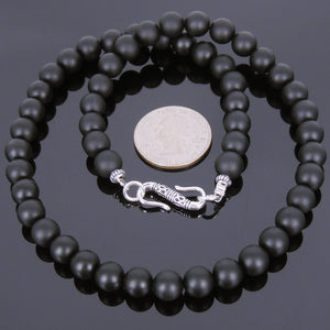 8mm Matte Black Onyx Healing Gemstone Necklace with S925 Sterling Silver Spacers & S-Hook Clasp - Handmade by Gem & Silver NK078