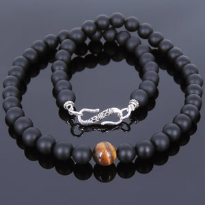 Tiger Eye & Matte Black Onyx Healing Gemstone Necklace with S925 Sterling Silver Beads Spacers & S-Hook Clasp - Handmade by Gem & Silver NK079