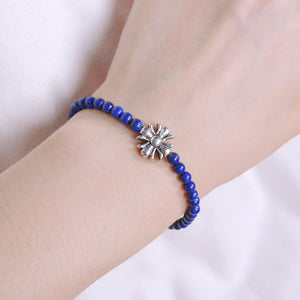 4mm Lapis Lazuli Healing Gemstone Bracelet with S925 Sterling Silver Cross Charm Spacers & Clasp - Handmade by Gem & Silver BR599