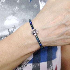 4mm Mixed Chrysocolla Lapis Healing Gemstone Bracelet with S925 Sterling Silver Cross Charm - Handmade by Gem & Silver BR600