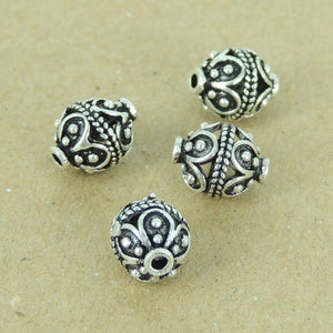 4 PCS Vintage Oval Floral Beads - S925 Sterling Silver WSP378X4