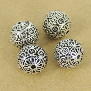 4 PCS Round Vintage Decorative Beads - S925 Sterling Silver - Wholesale by Gem & Silver WSP387X4