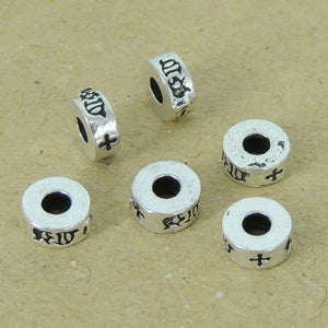 6 PCS Gothic Cross Barrel Beads - S925 Sterling Silver WSP400X6