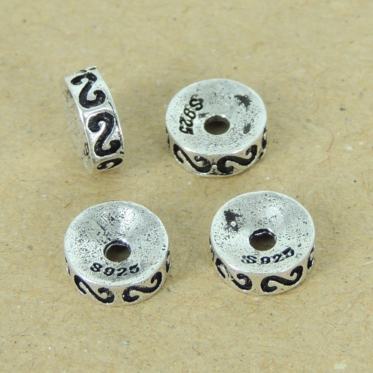 4pc Antique Silver Rondelle Large Hole Beads