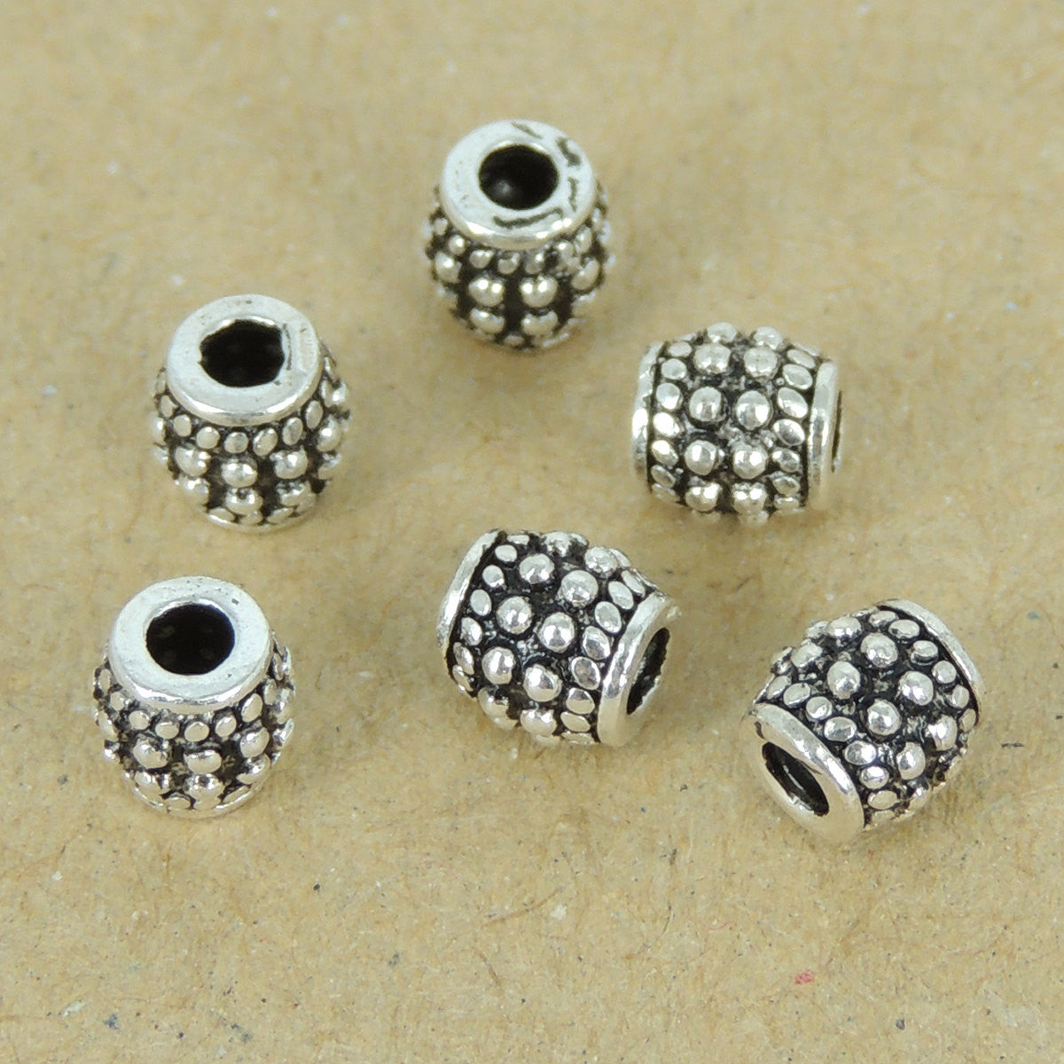 6 PCS Art Deco Inspired Barrel Beads - S925 Sterling Silver WSP406X6