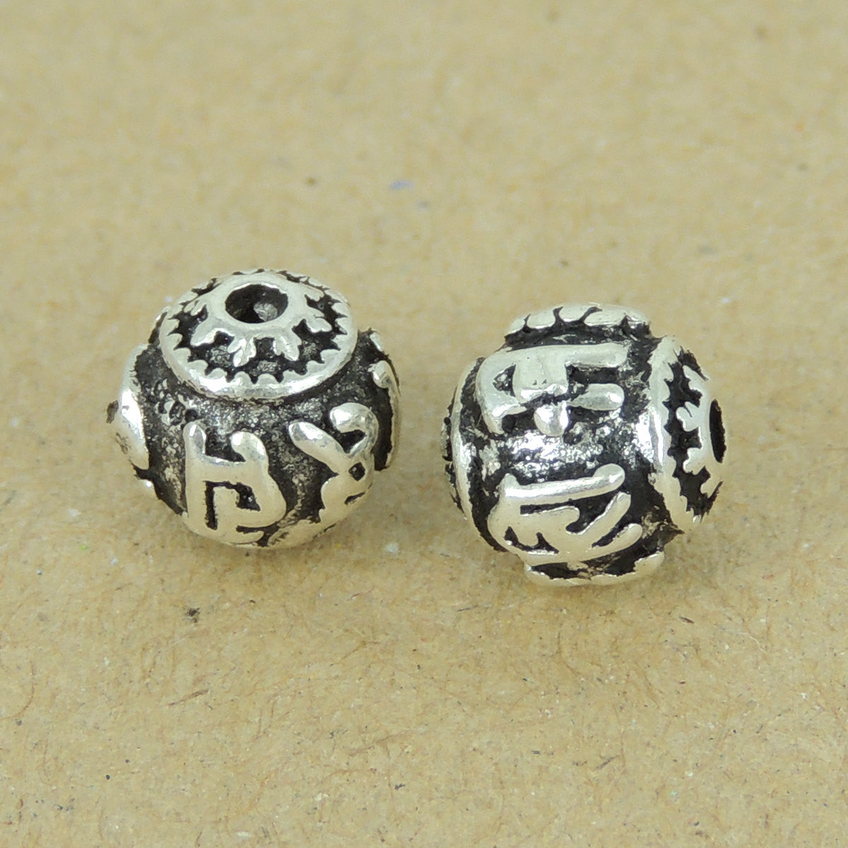 2 PCS Small OM Meditation Beads - S925 Sterling Silver WSP408X2