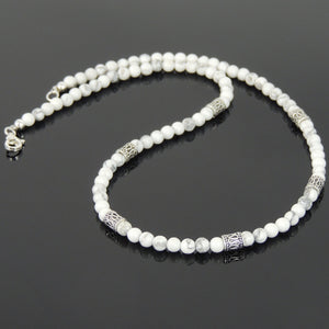 5mm White Howlite Healing Gemstone Necklace with S925 Sterling Silver Barrel Beads & Clasp - Handmade by Gem & Silver NK091