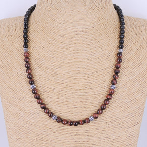 6mm Red Tiger Eye & Rainbow Black Obsidian Healing Stone Necklace with S925 Sterling Silver Spacer Beads & S-Hook Clasp - Handmade by Gem & Silver NK092