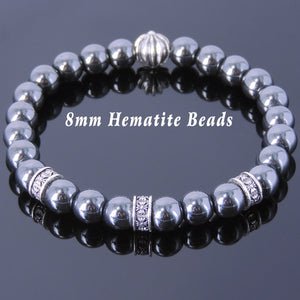 8mm Hematite Healing Gemstone Bracelet with S925 Sterling Silver Star Bead & Cross Spacers - Handmade by Gem & Silver BR634