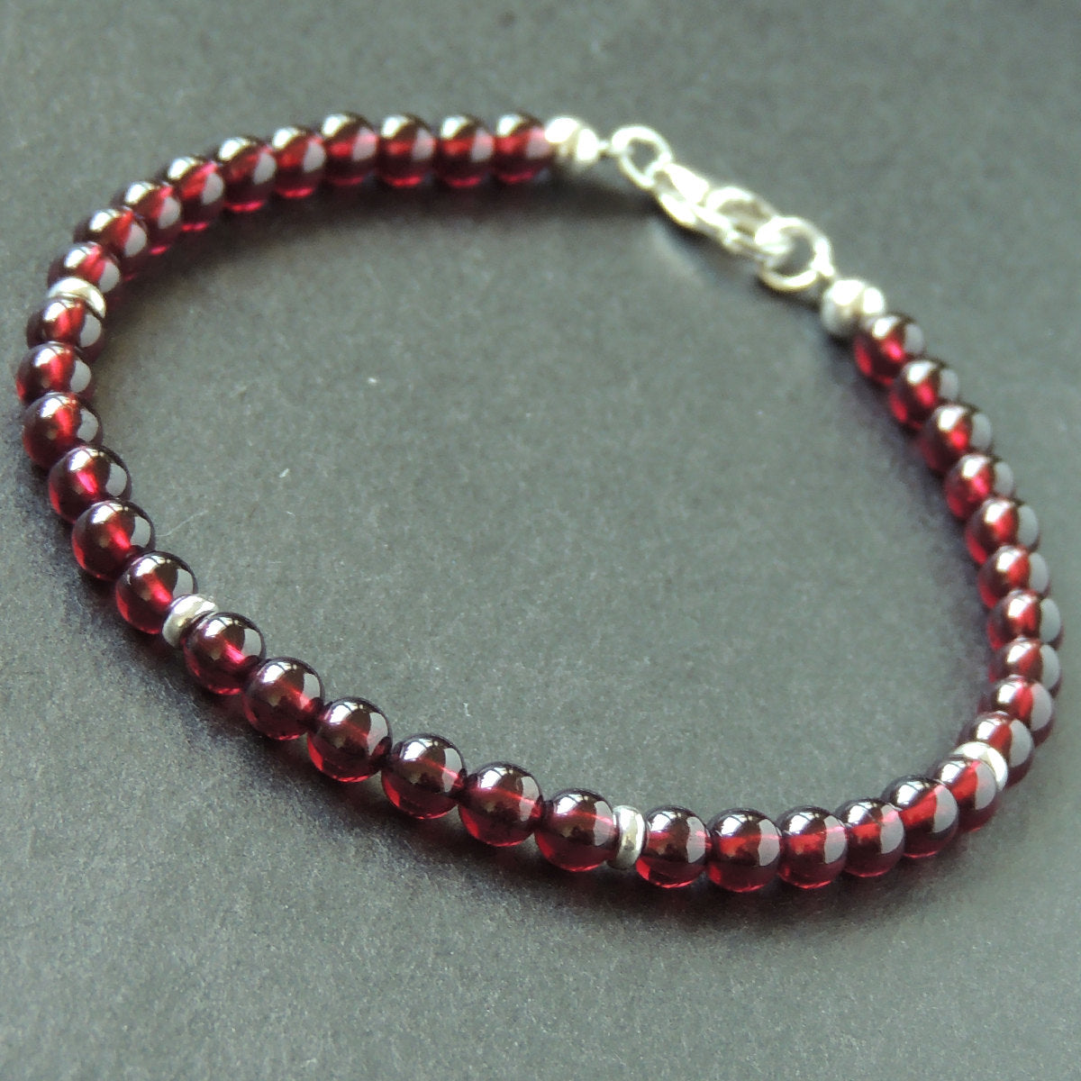 4.5mm Grade AAA Garnet Healing Gemstone Bracelet with S925 Sterling Silver Spacer Beads & Clasp - Handmade by Gem & Silver BR641