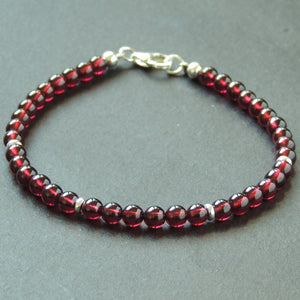 4.5mm Grade AAA Garnet Healing Gemstone Bracelet with S925 Sterling Silver Spacer Beads & Clasp - Handmade by Gem & Silver BR641