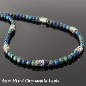 4mm Mixed Chrysocolla Lapis Healing Gemstone Necklace with S925 Sterling Silver Barrel Beads & Clasp - Handmade by Gem & Silver NK095