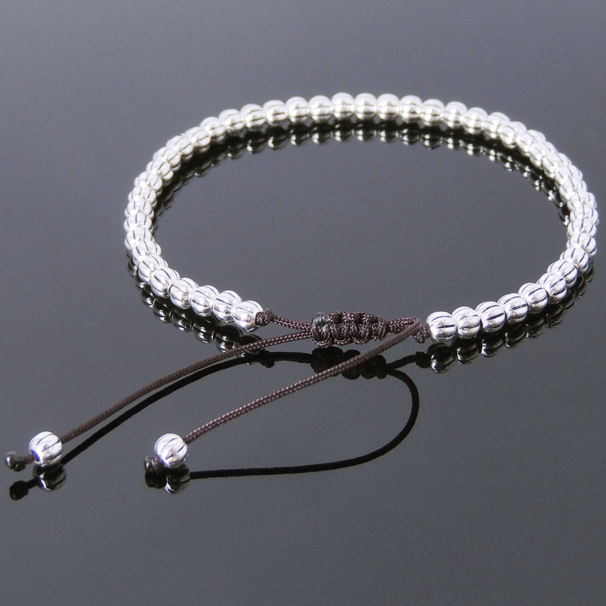 Adjustable Braided Healing Bracelet with S925 Sterling Silver Artisan Beads - Handmade by Gem & Silver BR696