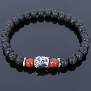 6mm Red Jasper & Lava Rock Healing Stone Bracelet with Tibetan Silver Guanyin Buddha & Spacers - Handmade by Gem & Silver TSB123
