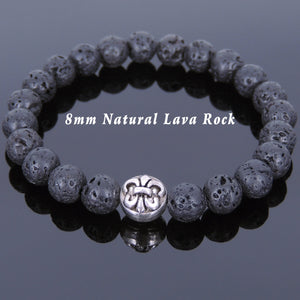 8mm Lava Rock Healing Stone Bracelet with Tibetan Silver Fleur de Lis Bead - Handmade by Gem & Silver TSB134