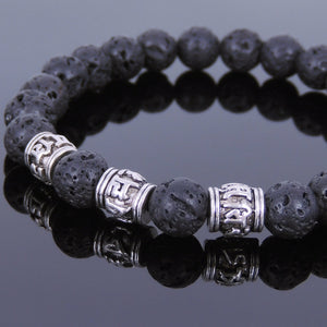 8mm Lava Rock Healing Stone Bracelet with Tibetan Silver OM Meditation Cylinder Beads - Handmade by Gem & Silver TSB138