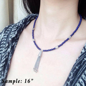 4mm Lapis Lazuli Healing Gemstone Necklace with S925 Sterling Silver Asian Peacock Pendant, Barrel Beads & Clasp - Handmade by Gem & Silver NK108