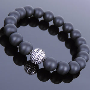 10mm Matte Black Onyx Healing Gemstone Bracelet with S925 Sterling Silver Artisan Bead - Handmade by Gem & Silver BR702