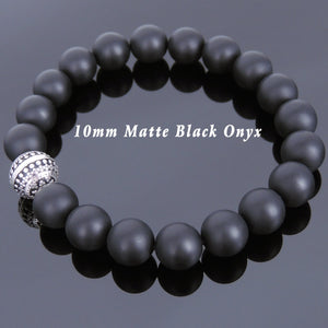 10mm Matte Black Onyx Healing Gemstone Bracelet with S925 Sterling Silver Artisan Bead - Handmade by Gem & Silver BR702