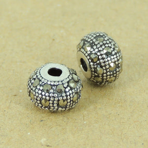 2 PCS Vintage Ornate Marcasite Beads - S925 Sterling Silver WSP426X2
