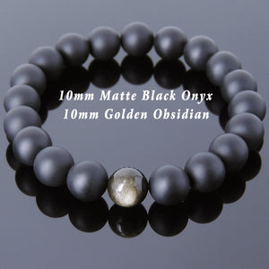 10mm Golden Obsidian & Matte Black Onyx Healing Gemstone Bracelet - Handmade by Gem & Silver BR713