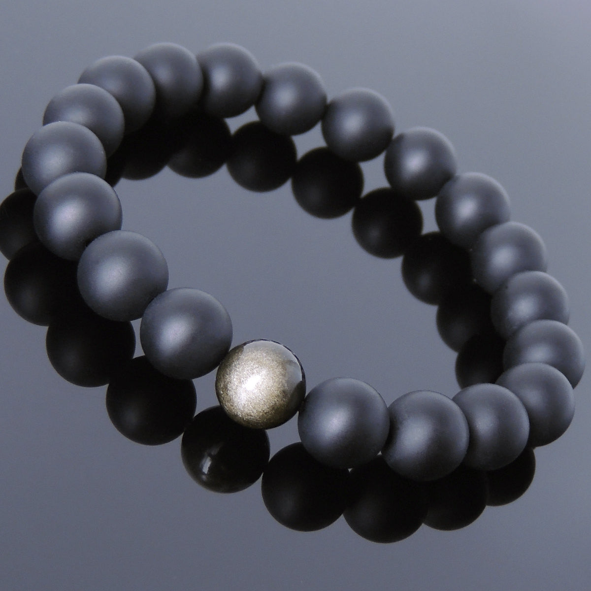 10mm Golden Obsidian & Matte Black Onyx Healing Gemstone Bracelet - Handmade by Gem & Silver BR713