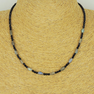 Labradorite & Faceted Black Onyx Healing Gemstone Necklace with S925 Sterling Silver Spacer Beads & Clasp - Handmade by Gem & Silver NK118