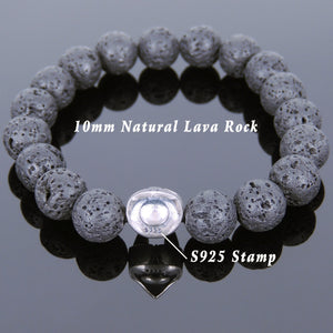 10mm Lava Rock Healing Stone Bracelet with S925 Sterling Silver Warrior Mask Protection Bead - Handmade by Gem & Silver BR727