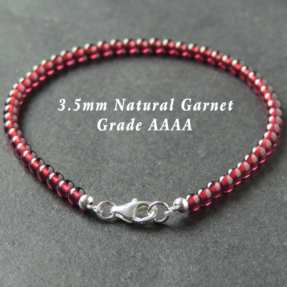 3.5mm Grade AAAA Garnet Healing Gemstone Bracelet with S925 Sterling Silver Spacer Beads & Clasp - Handmade by Gem & Silver BR710