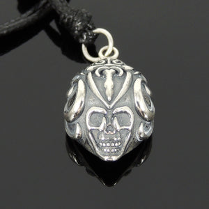 Adjustable Wax Rope Necklace with S925 Sterling Silver Shell Skull Pendant for Positive Healing Energy - Handmade by Gem & Silver NK126