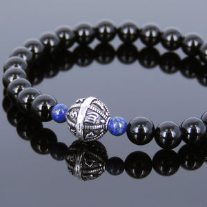 Black Onyx & Lapis Lazuli Healing Gemstone Bracelet with S925 Sterling Silver OM Meditation Bead - Handmade by Gem & Silver BR731