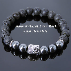 Hematite & Lava Rock Healing Gemstone Bracelet with Tibetan Silver Sakyamuni Buddha & Spacers - Handmade by Gem & Silver TSB193