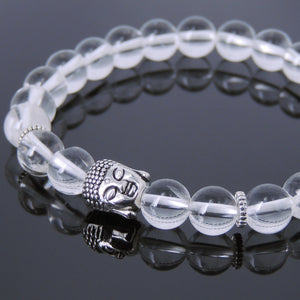 White Crystal Quartz Healing Gemstone Bracelet with Tibetan Silver Sakyamuni Buddha & Spacers - Handmade by Gem & Silver TSB198