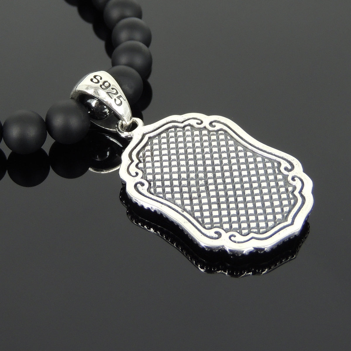 Matte Black Onyx & Hematite Healing Gemstone Necklace with S925 Sterling Silver Guanyin Pendant Sakyamuni Buddha Beads Spacers & S-hook Clasp- Handmade by Gem & Silver NK130